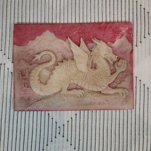 Vintage Pink Ancient Chinese Dragon Plaque Russ Saxton Mythical Magical Decor